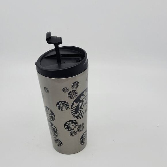 2014 Starbucks Mermaid Logo Circles Silver Stainless Steel Tumbler Travel Mug - Picture 10 of 11